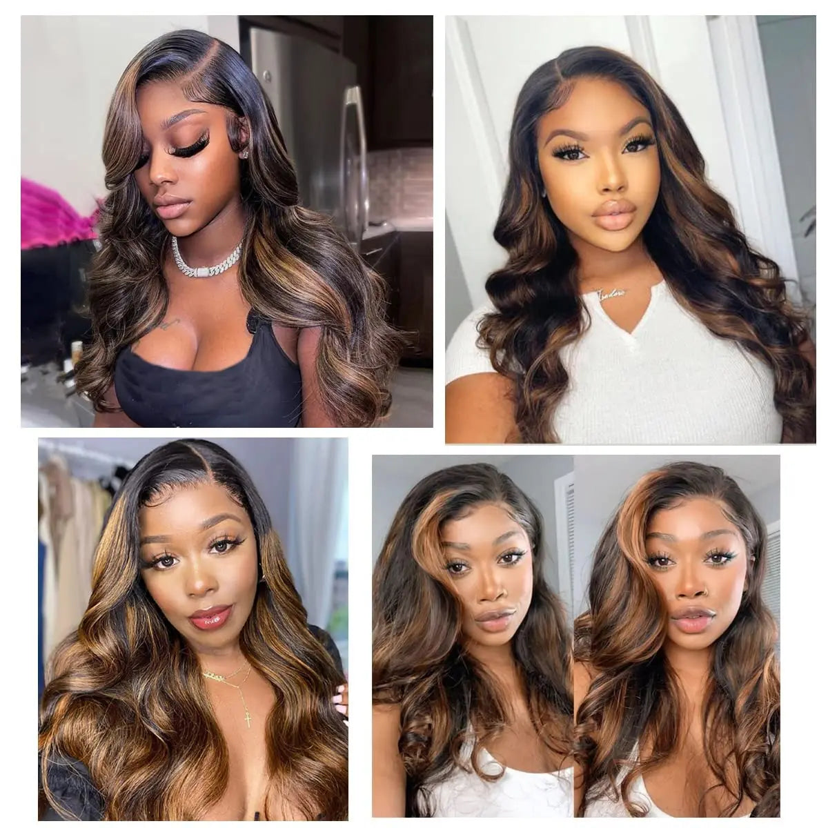 Ombre Highlight Body Wave Lace Front Wig - Human Hair