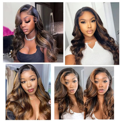 Ombre Highlight Body Wave Lace Front Wig - Human Hair