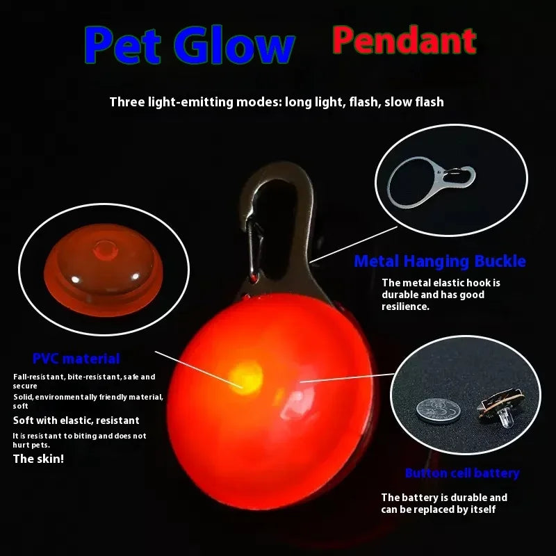 LED Glowing Pet Collar Pendant – Night Safety Light for Dogs & Cats
