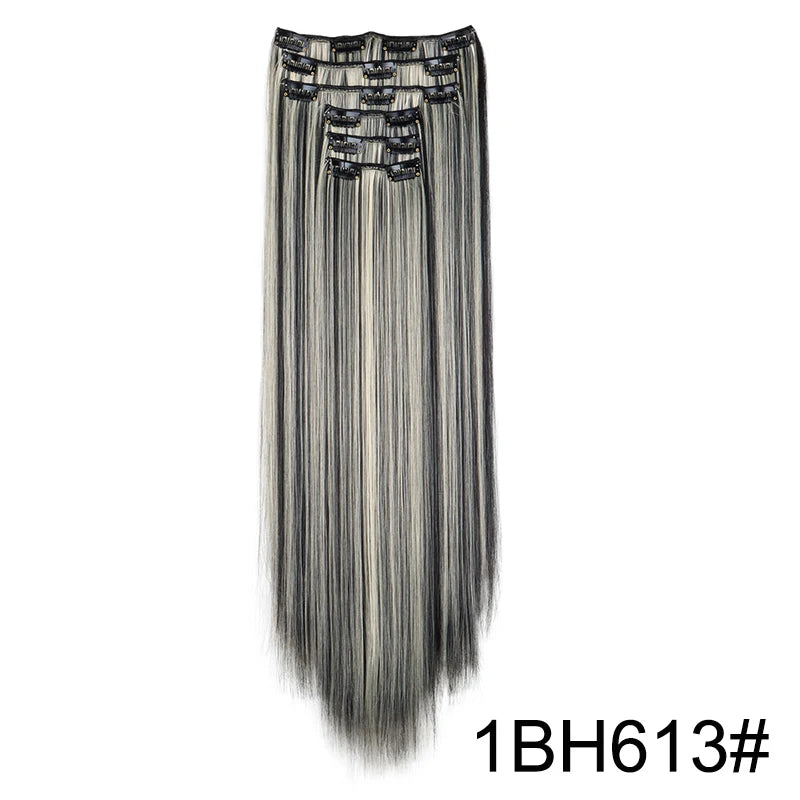 Clip-In Hair Extensions 6-Piece Set Long Straight Synthetic Seamless