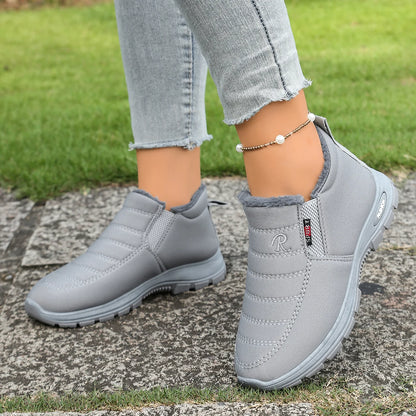 Women's Fleece-Lined Winter Snow Boots – Warm Mid-Top Zip