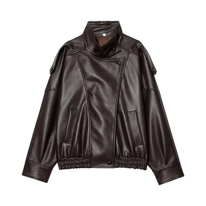 Women's Faux Leather Oversized Bomber Jacket – Winter Outerwear