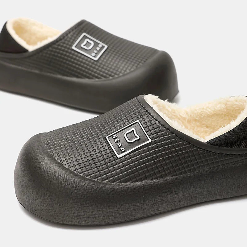 Waterproof Cotton Slippers Women Men Winter Outdoor Indoor Non Slip Home Plush Shoes Thick Bottom