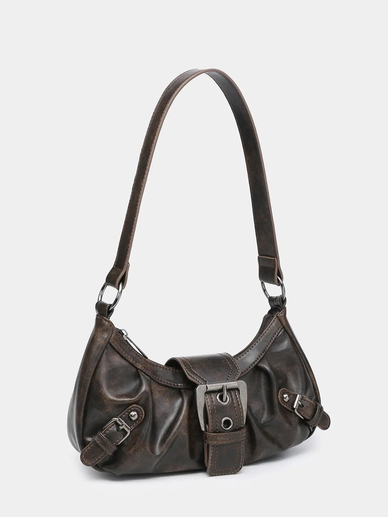 Retro Y2K Leather Shoulder Bag Women's Vintage Hobo Purse