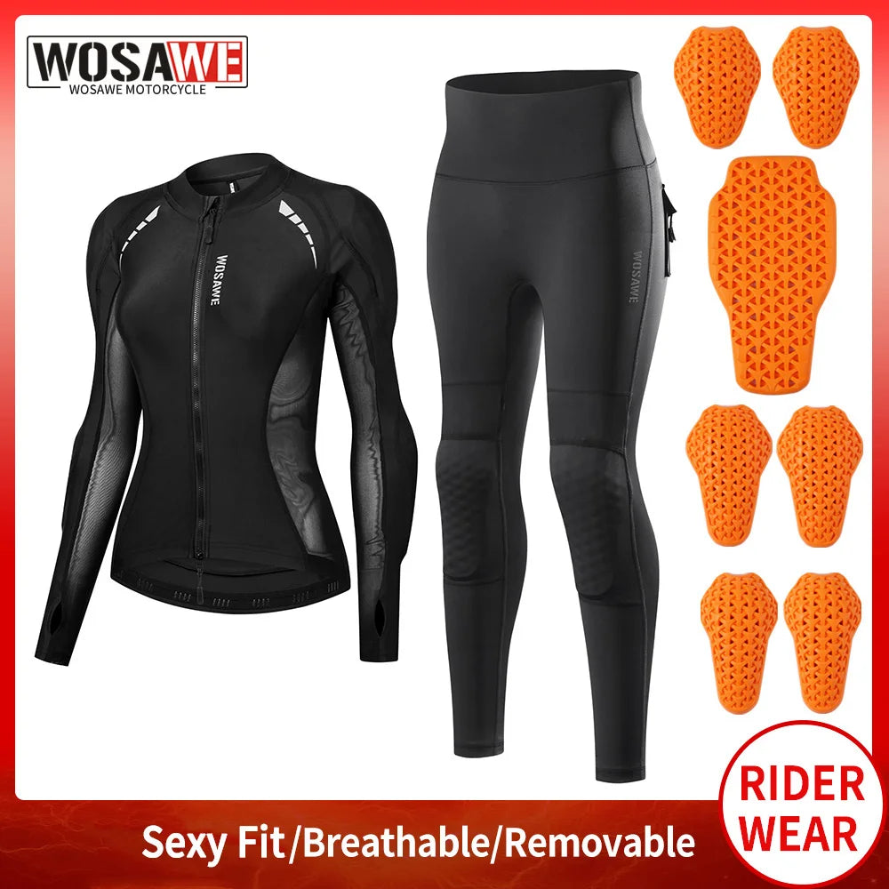 Women's Motorcycle Jacket & Pants Set with Removable Pads – WOSAWE