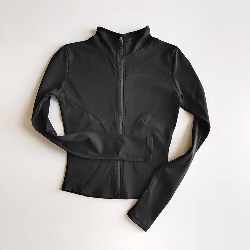 Women's Slim Fit Zip-Up Sports Jacket – Stand Collar Athletic Coat