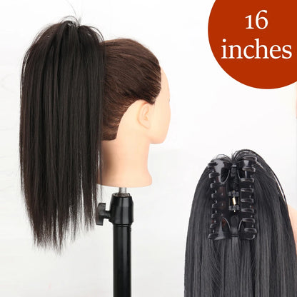 Synthetic Long Straight Claw Clip Ponytail Hair Extensions 24inch Heat Resistant Pony Tail Piece