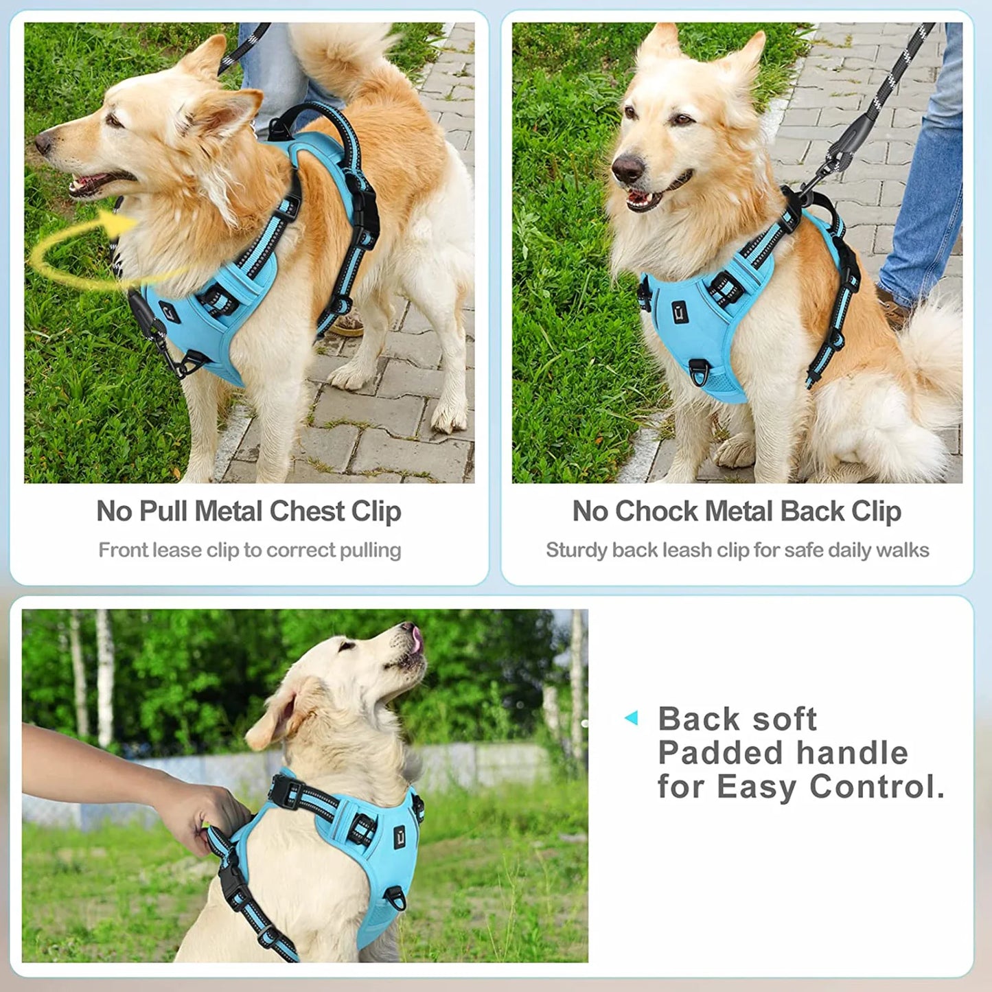 No Pull Dog Harness – Adjustable Soft Padded Vest with Control Handle
