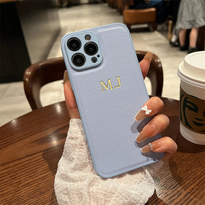 Personalised Customized Name Case Iphone 17 16 15 14 13 12 11 Pro Max Initials Letters Leather Cover