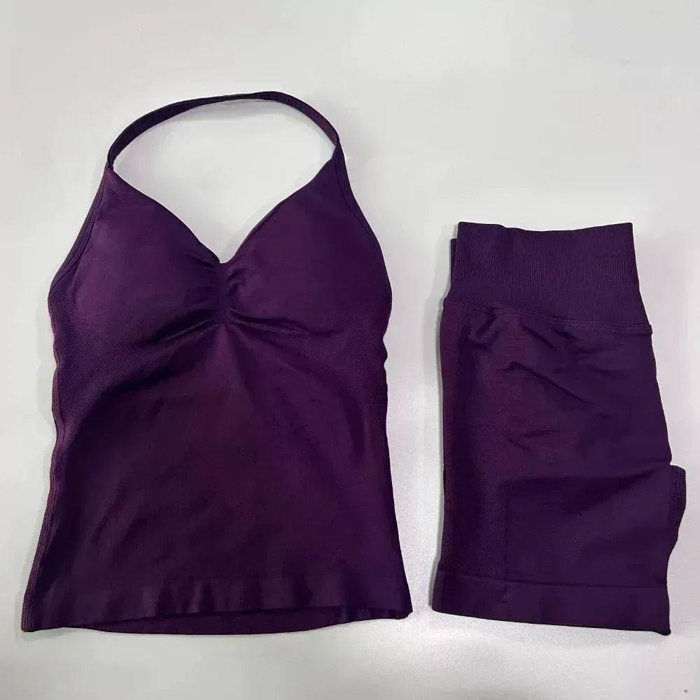 Women's Halter Neck Sports Bra & Shorts Set