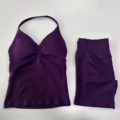 Women's Halter Neck Sports Bra & Shorts Set