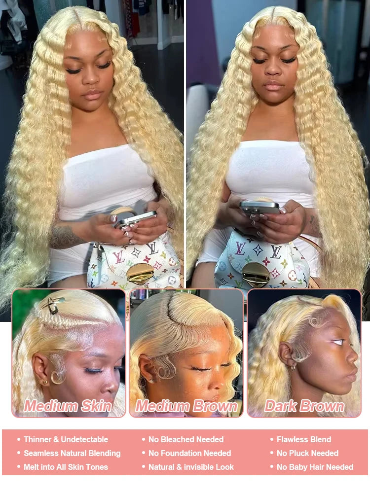 613 Blonde Lace Front Wig – Curly Human Hair, HD Lace