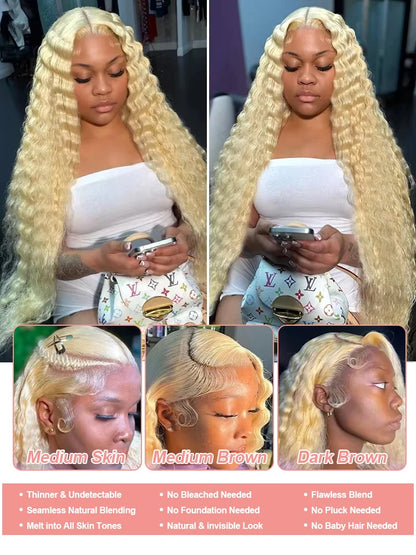 613 Blonde Lace Front Wig – Curly Human Hair, HD Lace