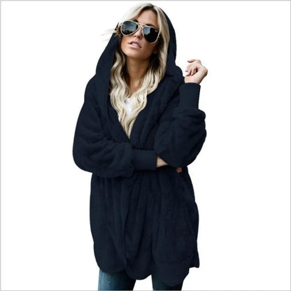 Women's Fleece Hooded Cardigan Coat – Warm Plush Jacket