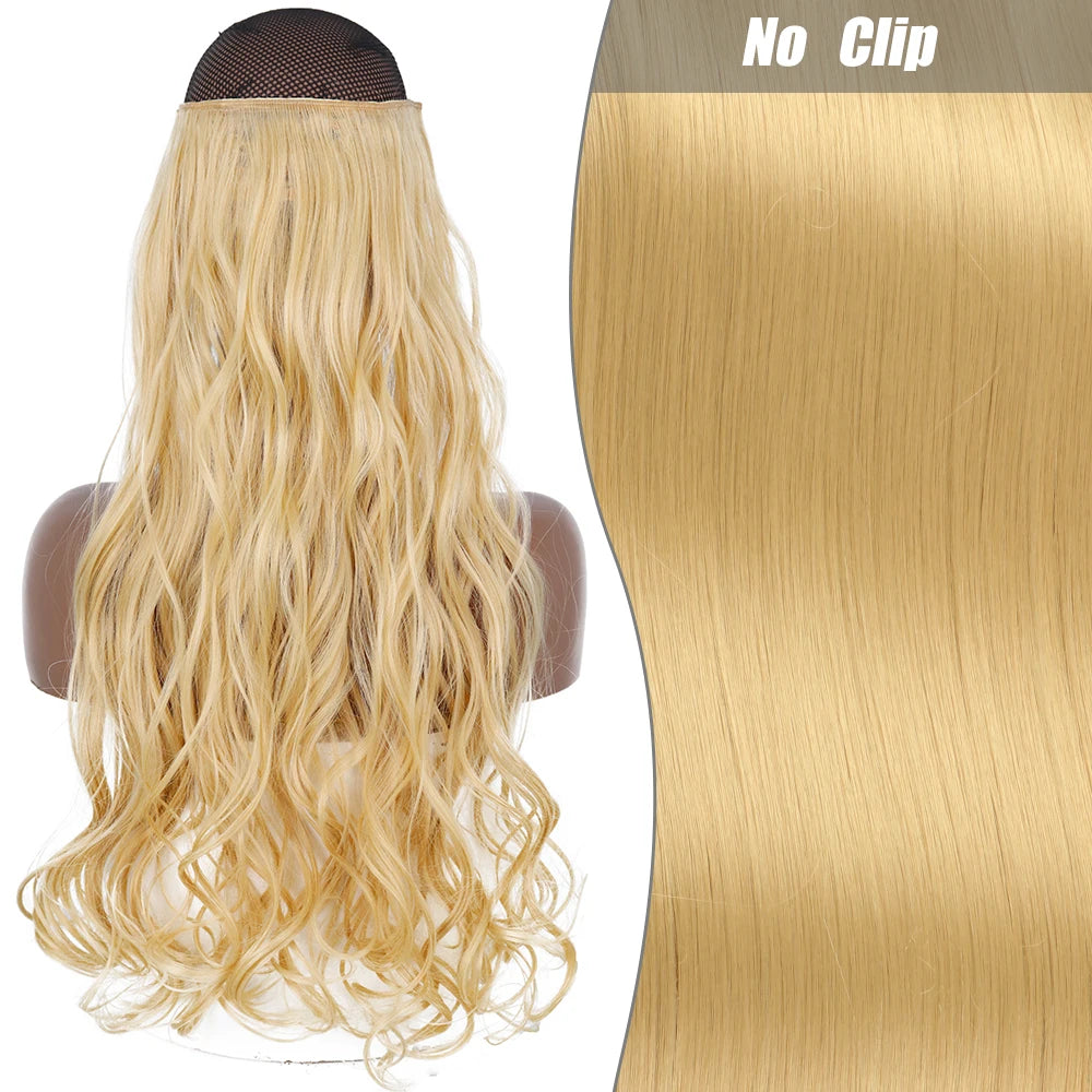 No Clips Natural Hair Extension Synthatic Artificial Long Straight Hairpiece Blonde Black Mixed