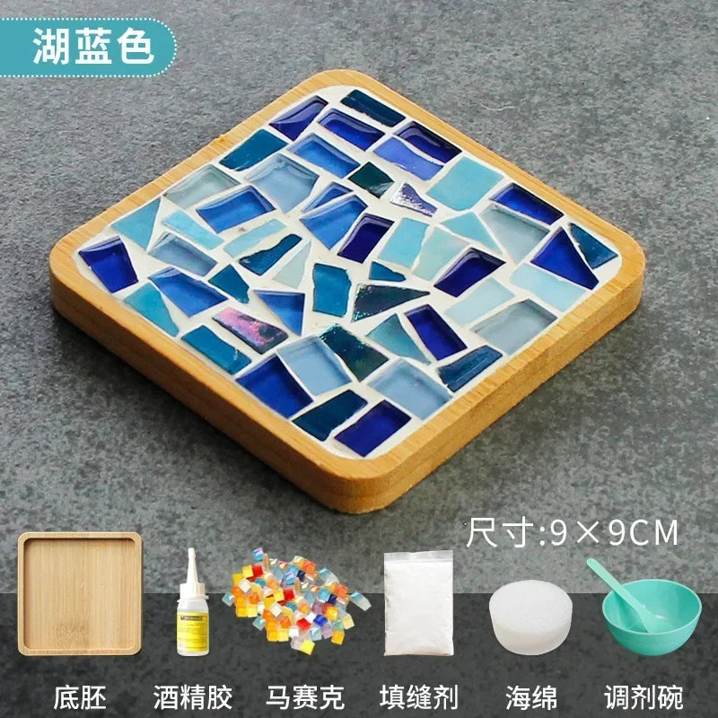 DIY Mosaic Coaster Kit – Handmade Bamboo Cup Mat with Glass Tiles