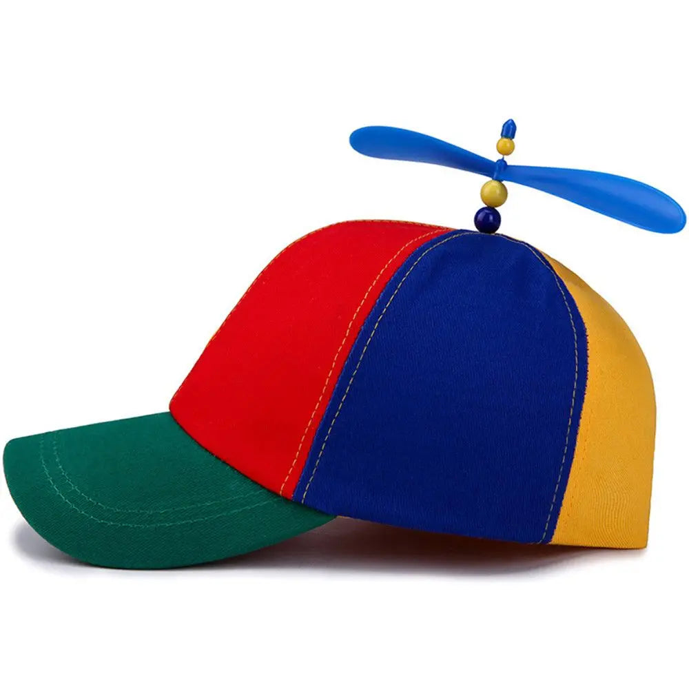 Propeller Baseball Cap – Funny Colorblock Snapback Hat with Helicopter Spinner