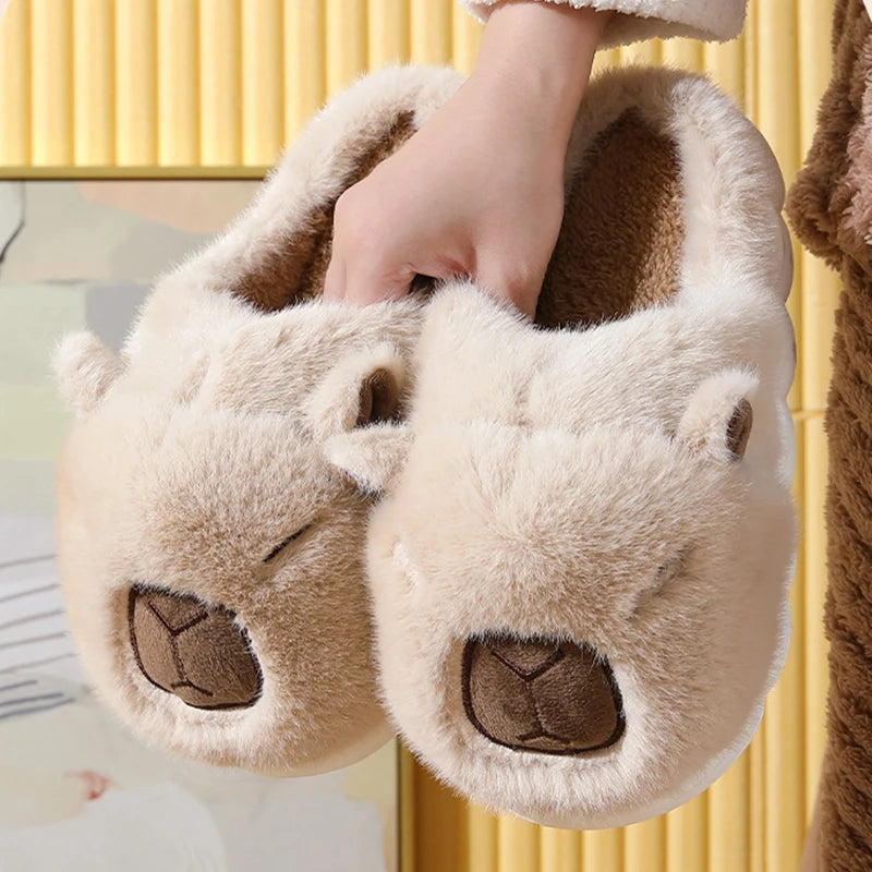 Cute Capybara Cotton Slippers Women Autumn Winter Indoor Soft Sole Warm Fur Slides Woman Comfort Non