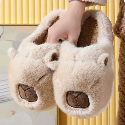 Cute Capybara Cotton Slippers Women Autumn Winter Indoor Soft Sole Warm Fur Slides Woman Comfort Non