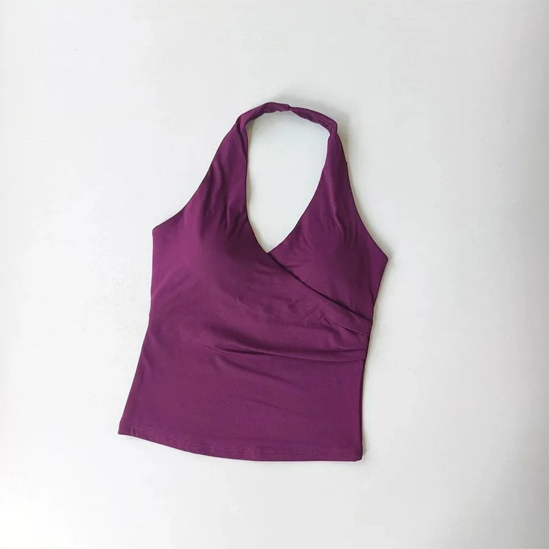 Women's Halter Neck Yoga Sports Bra – V-Neck Fitness Crop Top