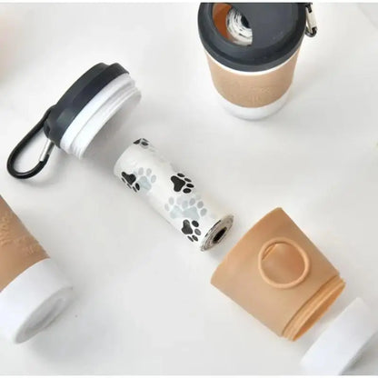 Dog Poop Bag Dispenser – Coffee Cup Design with Carabiner Clip