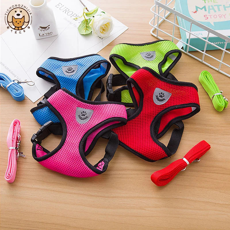 Adjustable Mesh Pet Harness Vest with Leash – Dog & Cat