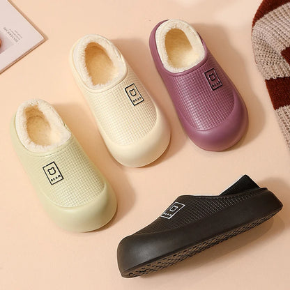 Waterproof Cotton Slippers Women Men Winter Outdoor Indoor Non Slip Home Plush Shoes Thick Bottom