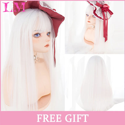 Lm Cosplay Wig Bangs Synthetic Straight Hair 24 Inch Long Heat-Resistant Pink Women