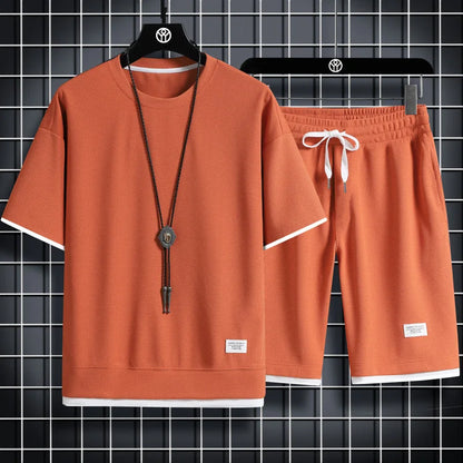 Men's Waffle Texture T-Shirt & Shorts Set