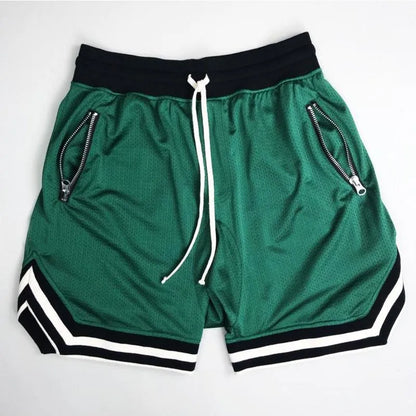 Men's Mesh Basketball Shorts with Zip Pockets & Drawstring
