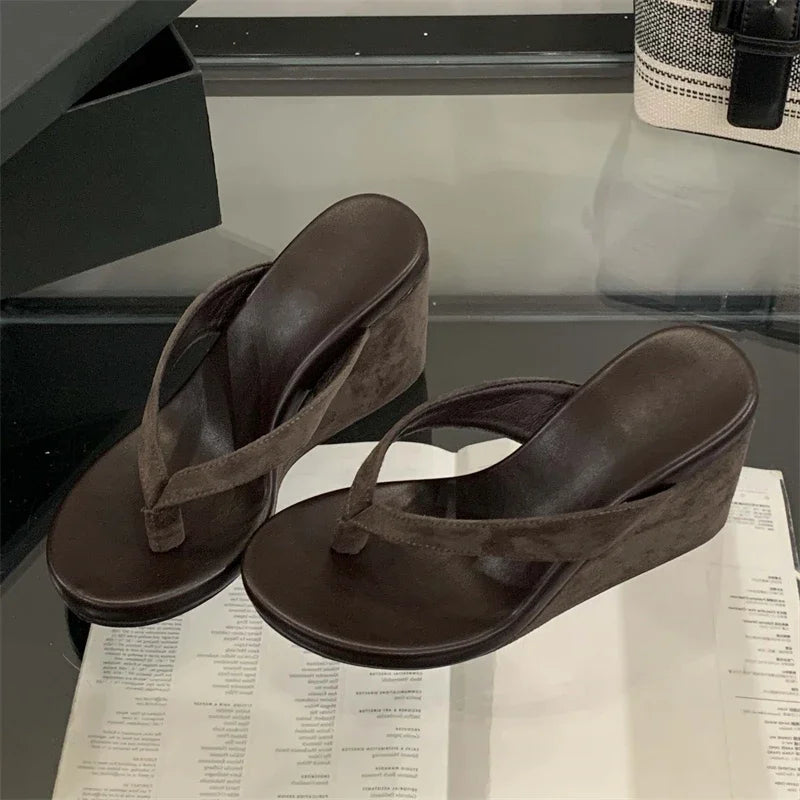 Platform Wedge Flip Flops – Women's Thong Heeled Sandals