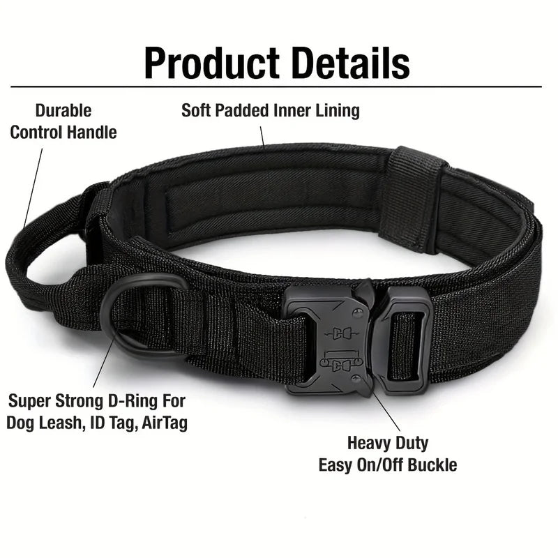 Tactical Dog Collar – Adjustable Military Training Nylon Collar with Metal Buckle