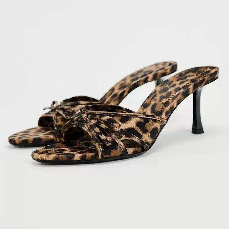 Women's Kitten Heel Mule Sandals with Bow Detail