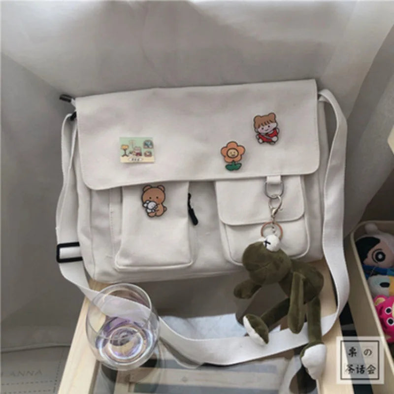 Cute Canvas Crossbody Bag – Kawaii Messenger Shoulder Bag for Women