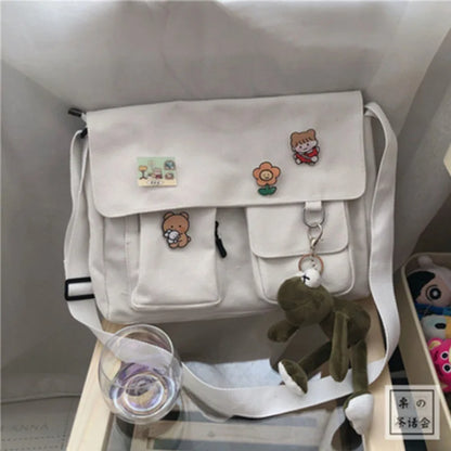 Cute Canvas Crossbody Bag – Kawaii Messenger Shoulder Bag for Women