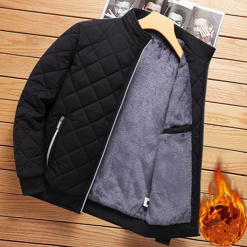 Men's Fleece-Lined Bomber Jacket – Diamond Quilted Slim Fit