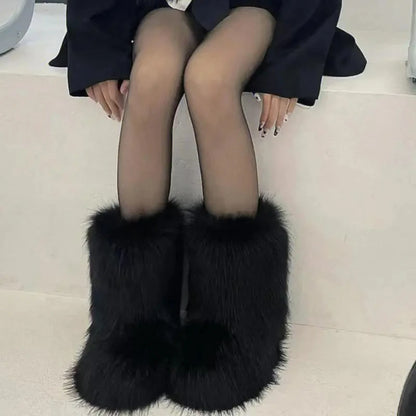 Faux Fur Snow Boots for Women – Fluffy Plush Winter Footwear