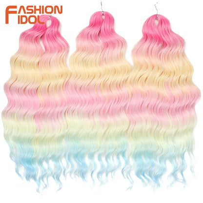 Anna 24 Inch Synthetic Hair Water Wave Braiding Extensions Ombre Blonde Deep Afro Curl Twist Crochet