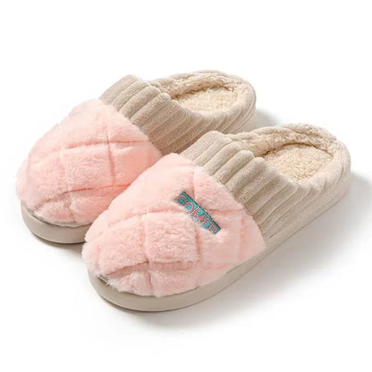 Women S Casual Home Slippers Soft Bottom Plush Anti-Slip Thermal Indoor Winter Men Flats Slip - Soft