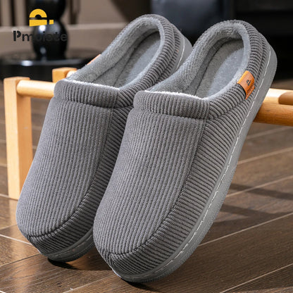 Warm Slippers Men Tpr Sole Memory Foam Soft Cushion Non Slip Stripe Design Comfortable Corduroy