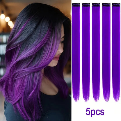 Clip-In Hair Extensions 5pcs Straight Colorful Synthetic 20 Inch