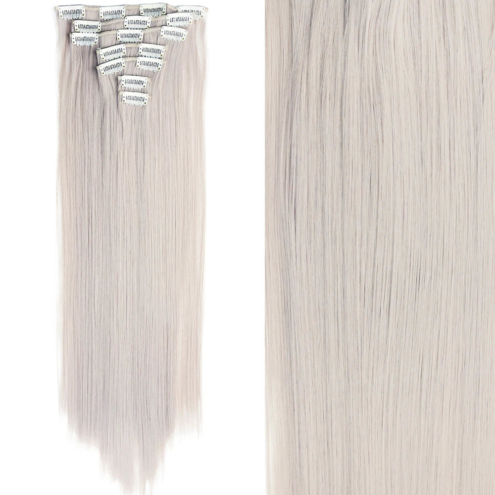 Clip-In Hair Extensions 7pcs 16 Clips Wavy Synthetic 24 Inch