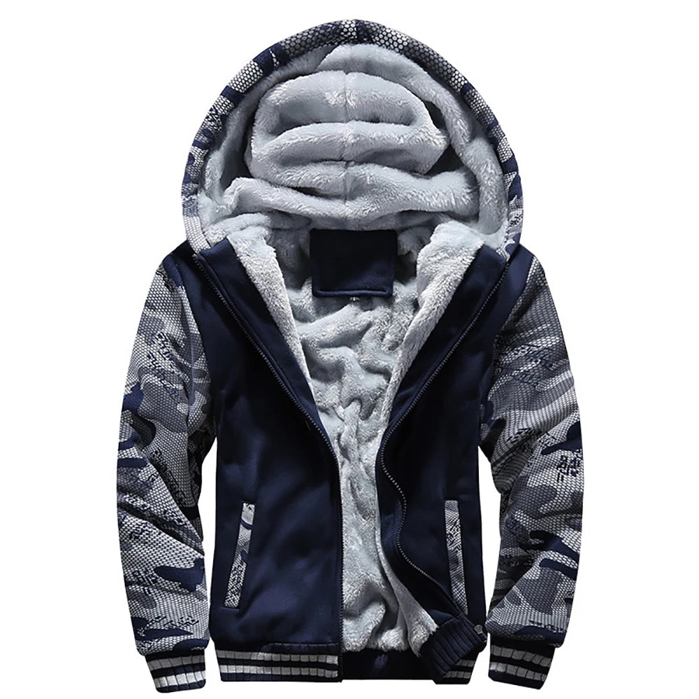 Men's Fleece-Lined Camouflage Winter Hoodie Jacket