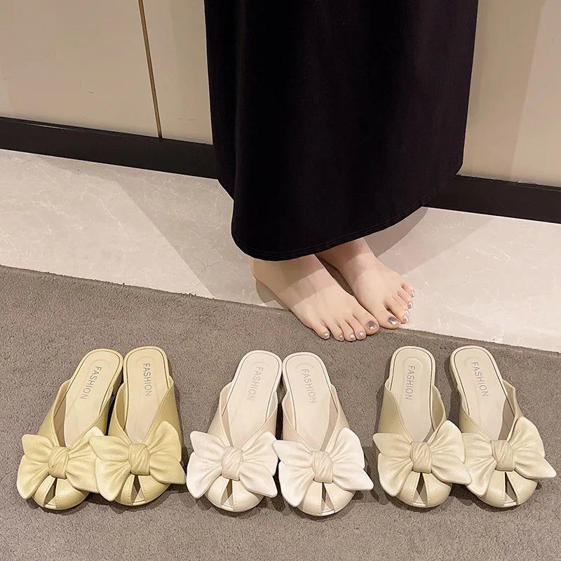 Women's Bow Flat Mules – Slip-On Summer Sandals