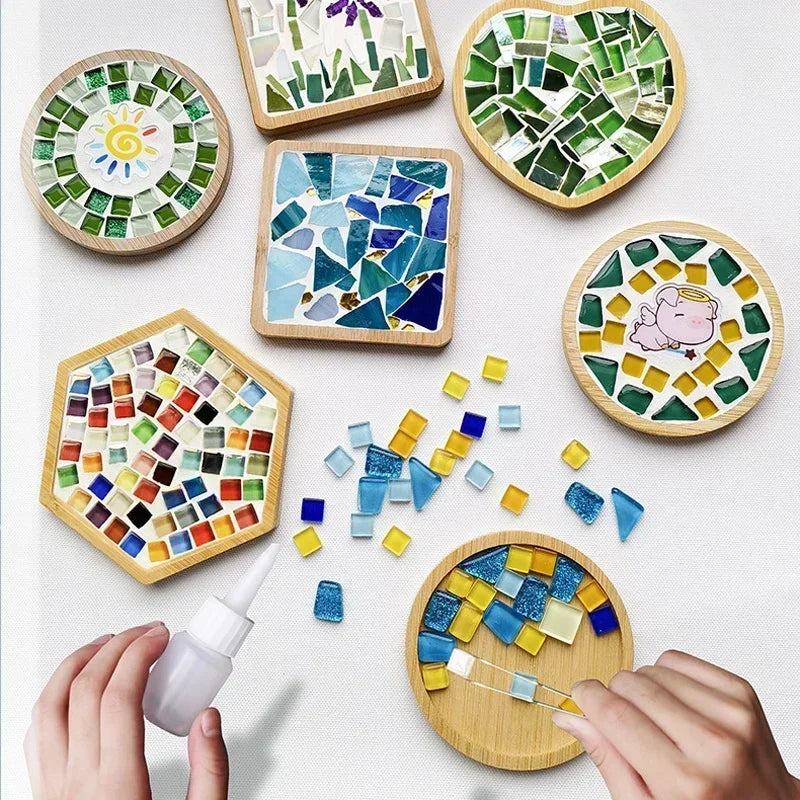 DIY Mosaic Coaster Kit – Handmade Bamboo Cup Mat with Glass Tiles