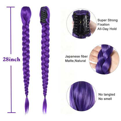 Purple 26inch Braid Clip Ponytail Hair Extension Long Hairpieces Cosplay Kids Girl Halloween