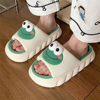 Frog Slippers for Women – Cute 3D Linen Indoor House Shoes
