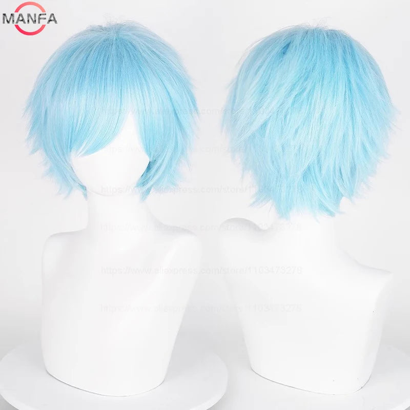 Anime 30cm Short Straight Cosplay Wig Black White Green Brown Purple Blue Gray Red Gold Man Women