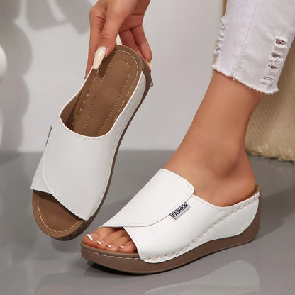 Women's Peep Toe Platform Wedge Slippers – Cushioned Summer Slides