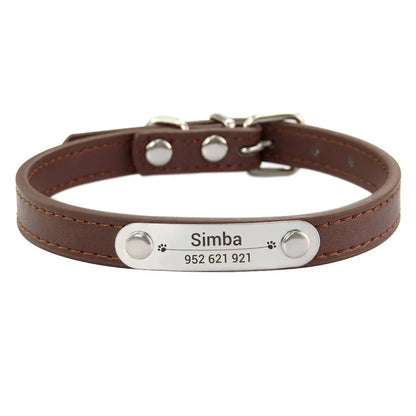 Personalized Dog Collar with Engraved ID Nameplate – PU Leather